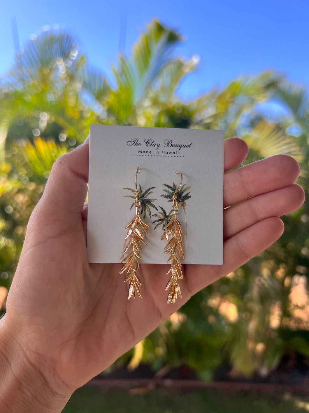 Gold leaf bar earrings