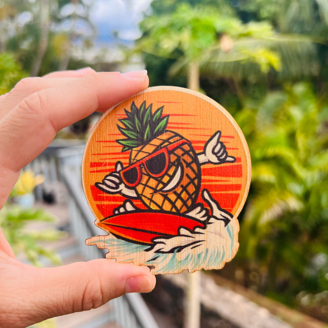 Bamboo sticker - Shaka Surfing Pineapple