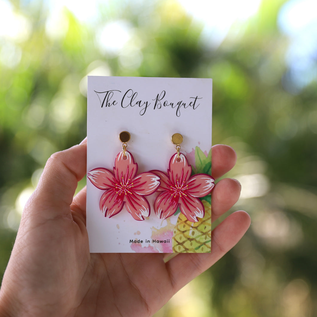 Big pink flower earrings