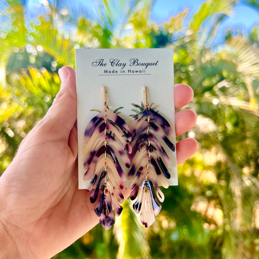 Long palm leaf earrings - Tortoise