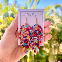 Load image into Gallery viewer, Long palm leaf earrings - Confetti no.1
