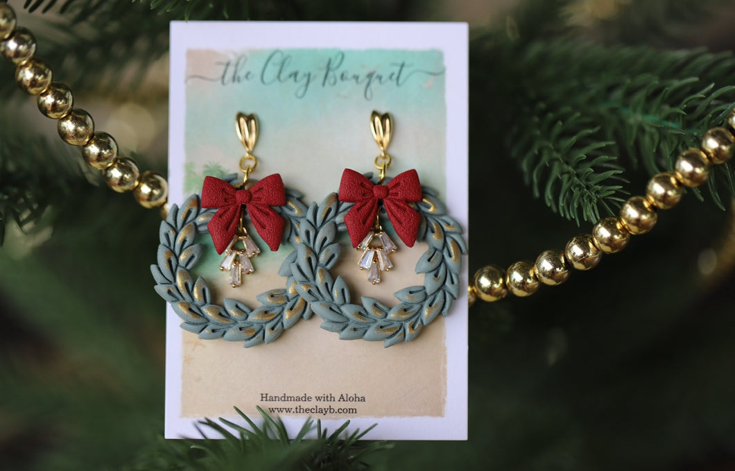 Clay - Christmas wreath earrings