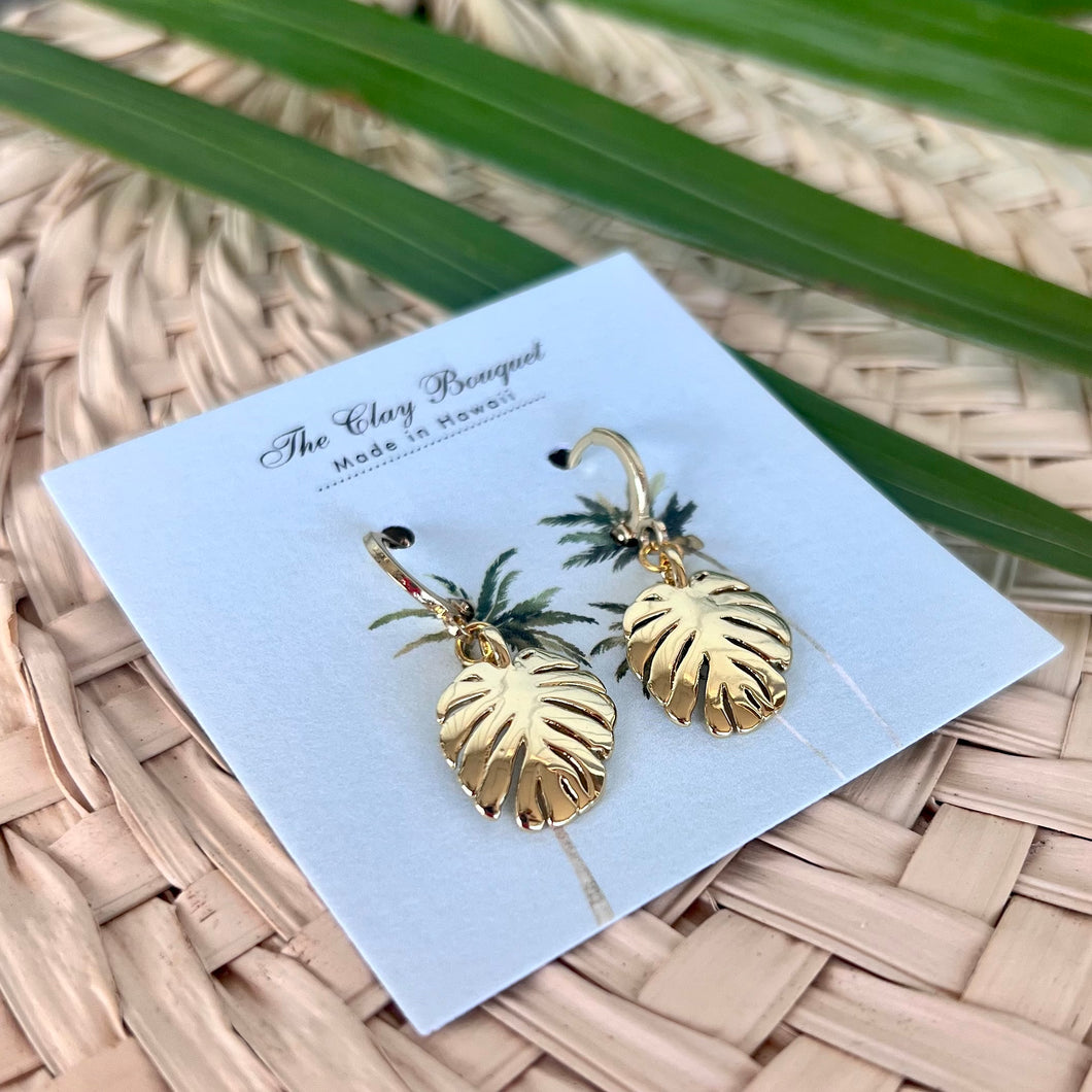 Gold Monstera earrings