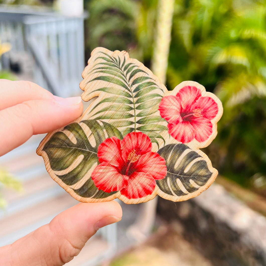 Bamboo sticker - Hibiscus w/ Monstera