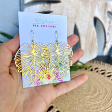 Load image into Gallery viewer, Gold big monstera earrings
