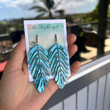 Load image into Gallery viewer, Long palm leaf earrings - Teal
