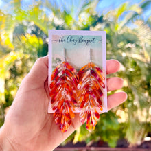 Load image into Gallery viewer, Long palm leaf earrings - Orange
