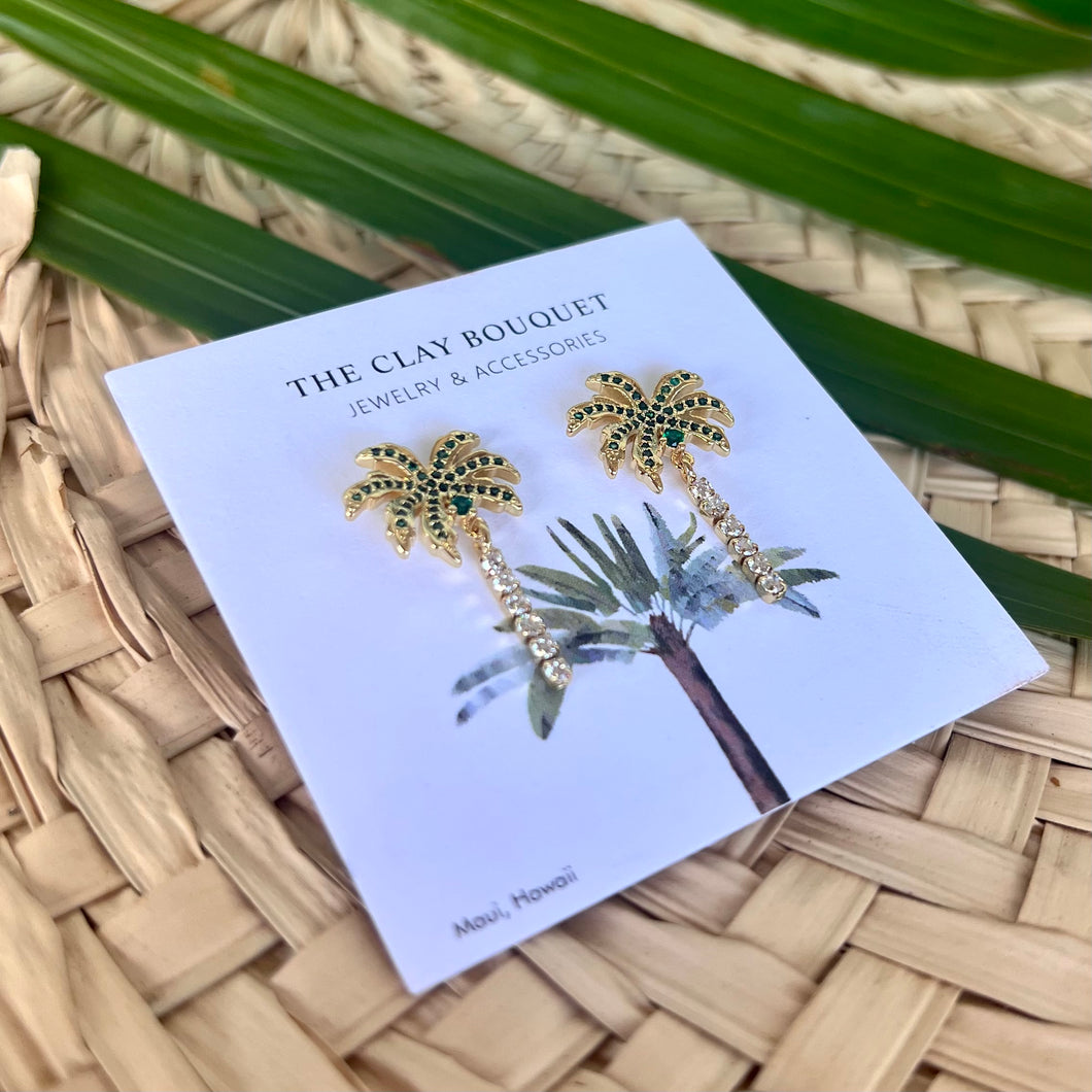 Gold CZ palm tree earrings