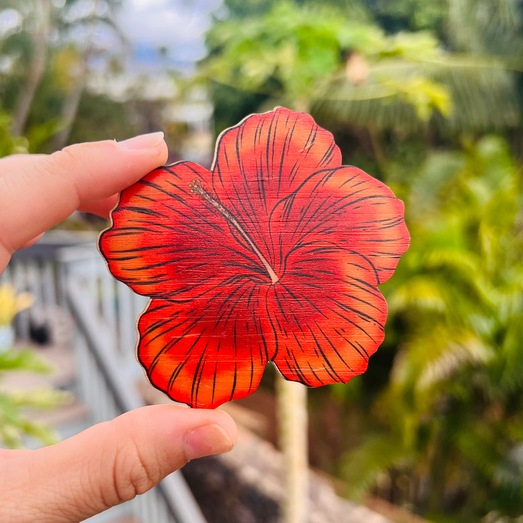 Bamboo sticker - Red hibiscus