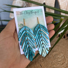 Load image into Gallery viewer, Long palm leaf earrings - Teal
