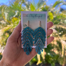 Load image into Gallery viewer, Long palm leaf earrings - Teal
