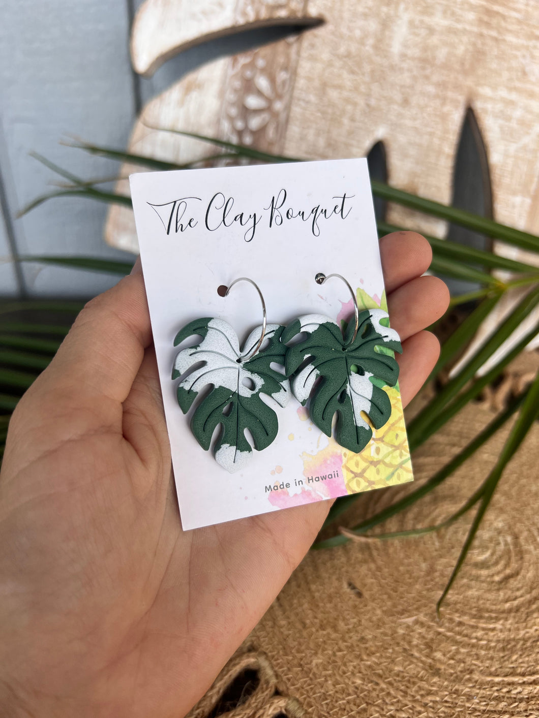 Clay - Monstera earrings