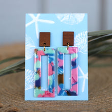 Load image into Gallery viewer, Pink &amp; Blue rectangle earrings
