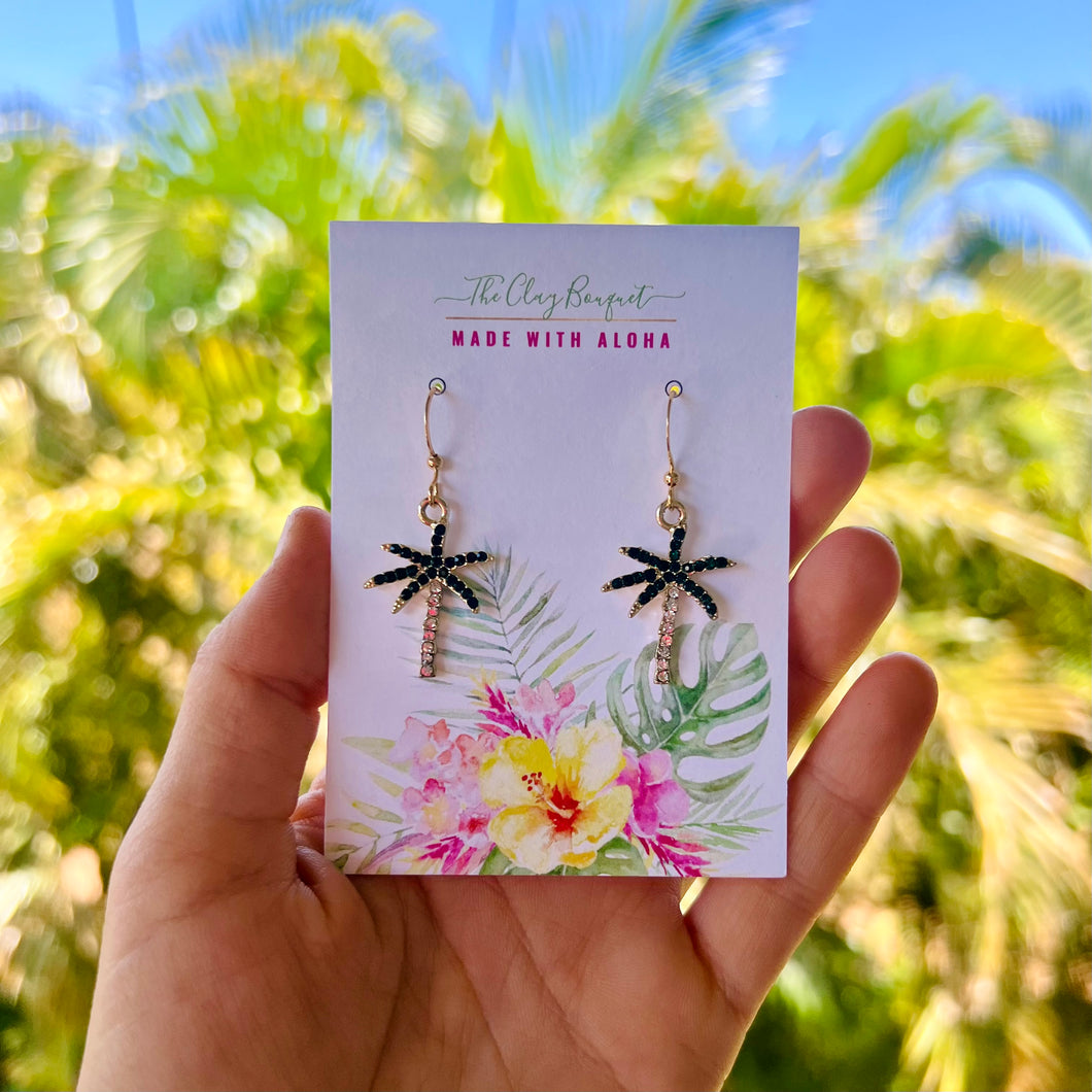 Gold CZ palm tree earrings