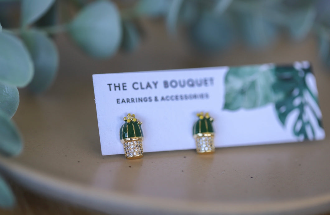 Gold earrings - cactus