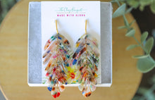 Load image into Gallery viewer, Long palm leaf earrings - Confetti no.2
