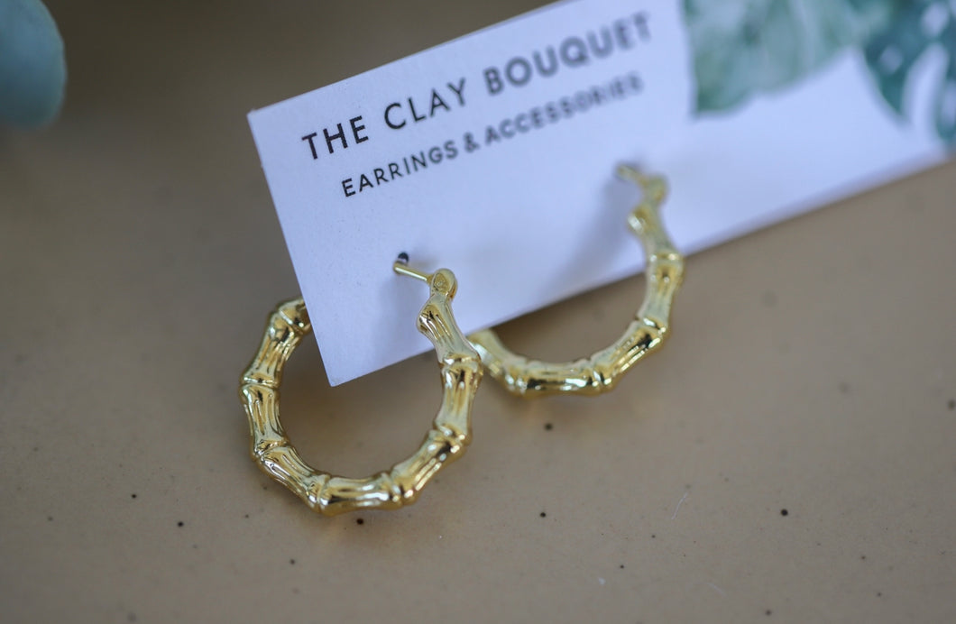 Gold earrings - bamboo hoop