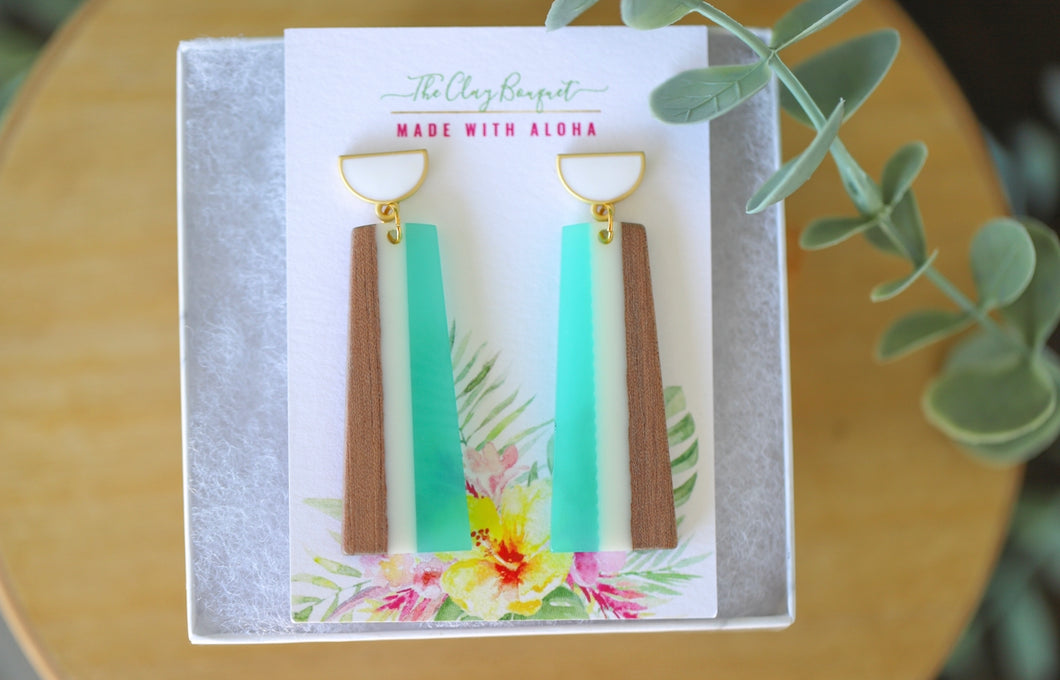 Striped bar earrings - teal