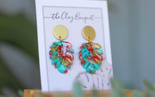 Load image into Gallery viewer, Monstera earrings - blue &amp; red
